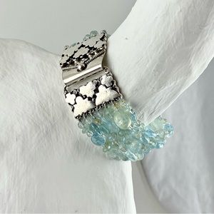 Multistrand Aquamarine Crystal Gemstone and Sterling Silver Bracelet
